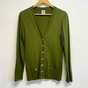 Anne Klein Green Knit Gold Button Cardigan Sweater
